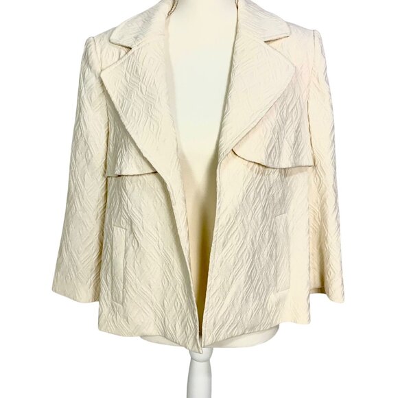 Womens Classic Textured Cream Blazer 8 Diamond Quilted Open Front 3/4 Sleeves - Picture 2 of 10
